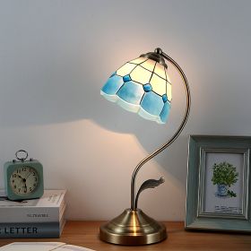 European-style Pastoral Mediterranean Bedside Lamp Home Bedroom (Option: Blue lampshade with 9W tricolo-Push button switch-220V US)